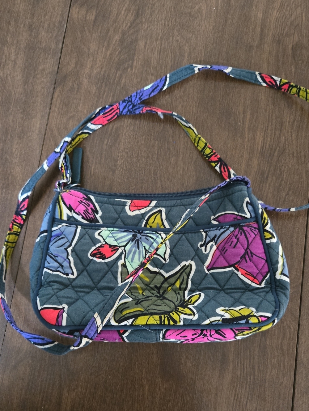 Quilted Floral Vera Bradley Crossbody Bag in Teal and Multicolor